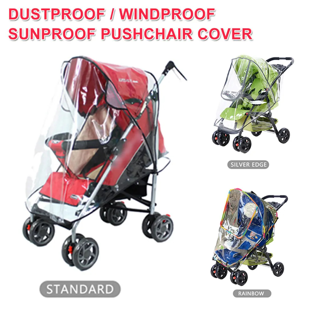 

Baby Stroller Raincover Universal Pushchair Pram Buggy Rain Cover Transparent Waterproof Rain Cover Wind Dust Shield Zipper Open