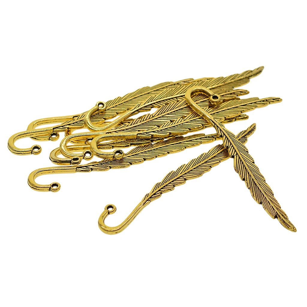 10 Pieces Classical Delicacy Metal Feather Pendant Beading Bookmarks for Handmade Silky Tassel Bookmarks Stationery Gifts