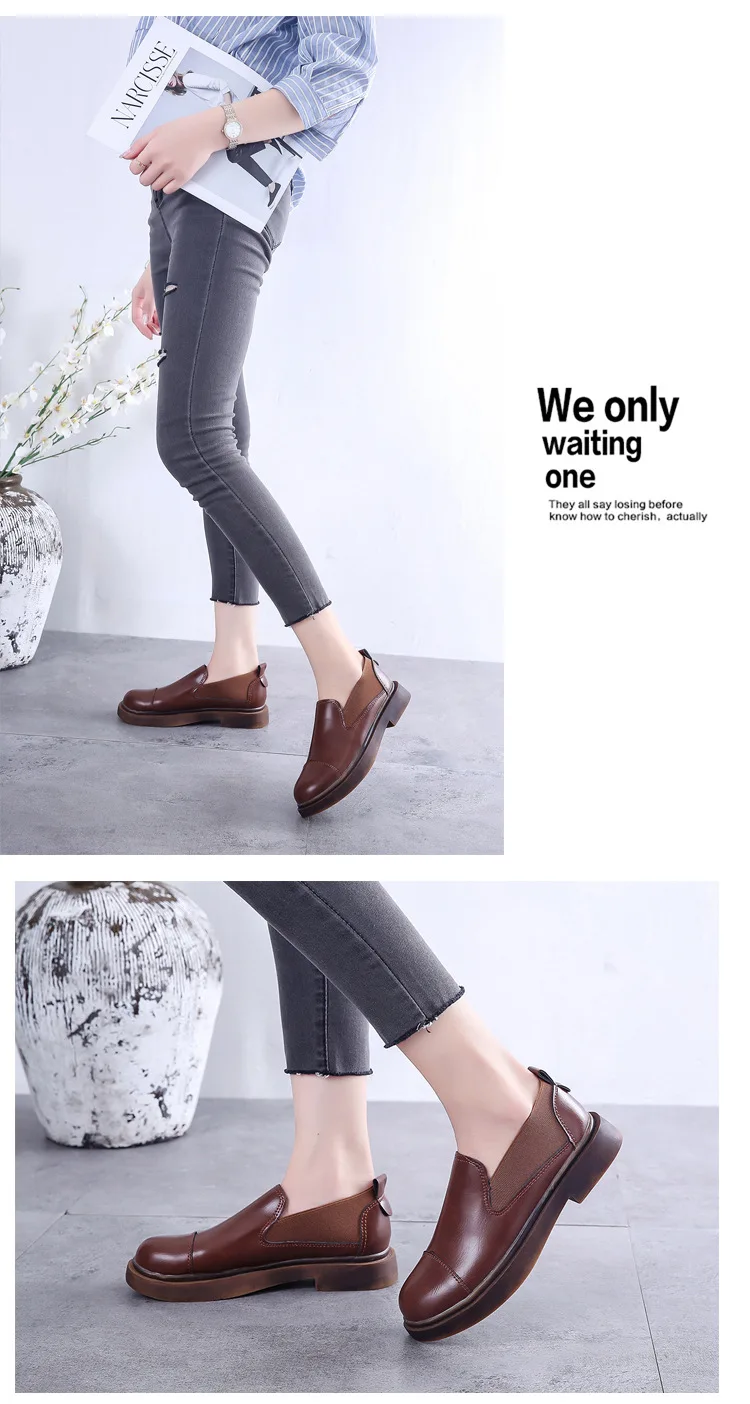spring/autumn women's leather shoe flat shoes women zapatos de mujer fashion European platform round shallow single shoes