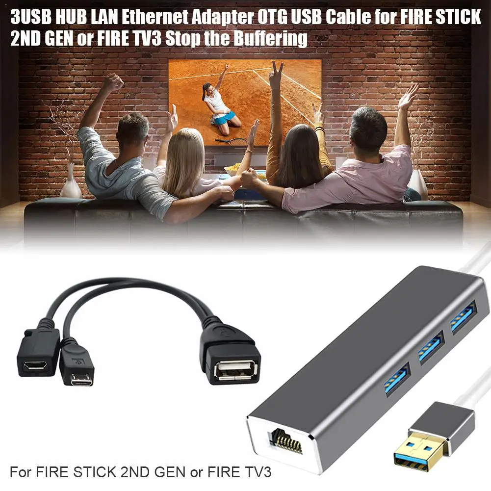Высокое качество 3USB концентратор LAN Ethernet адаптер OTG USB кабель для FIRE STICK 2ND GEN или FIRE TV3 остановить буферизацию