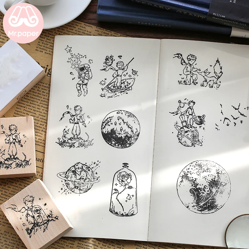 Mr.paper Vintage Little Prince Moon Decoration Stamp Wooden Rubber Stamps for Scrapbooking Stationery DIY Craft Standard Stamp 3 Mr.paper Vintage Little Prince Moon Decoration Stamp Wooden Rubber Stamps for Scrapbooking Stationery DIY Craft Standard Stamp 3