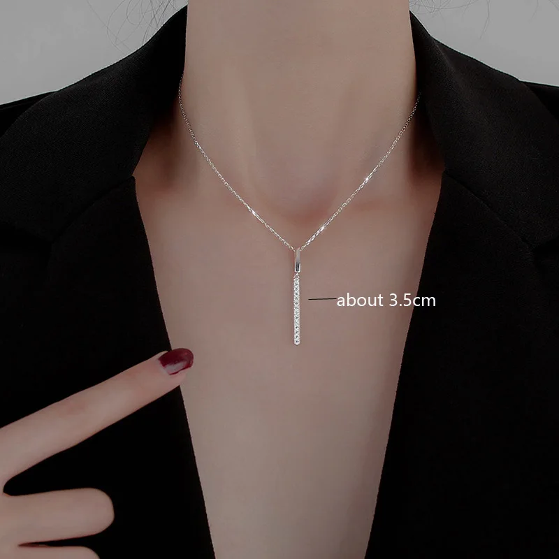 Fashion New AAA Zircon Strip Shape One Word Pendant Necklaces for Women Wedding Party Gift Jewelry Accessories