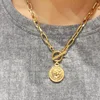 Stainless steel WOMEN Lucky coin penny Long T BAR CHOKER NECKLACE GOLD COLOR Toggle PENDANT collares de moda Boho Collier gift ► Photo 1/6