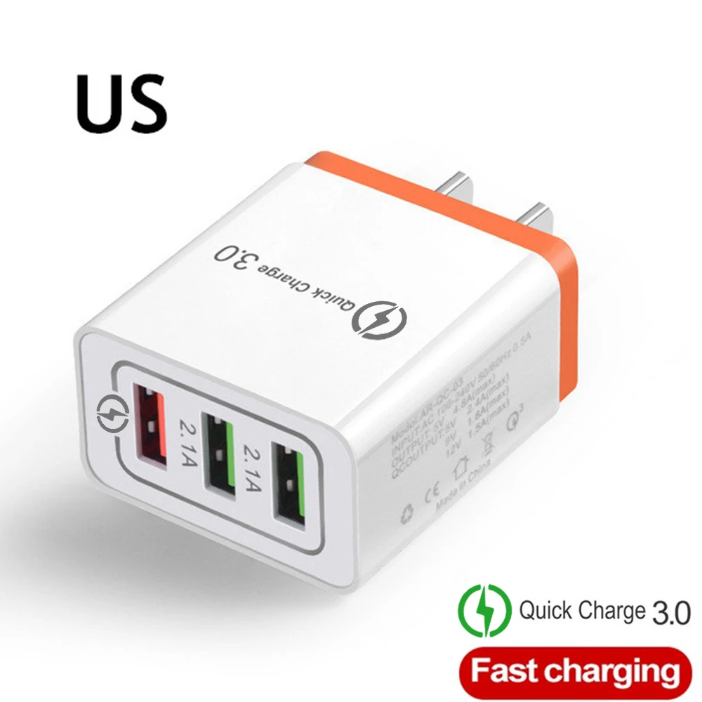 Быстрое USB зарядное устройство для телефона s EU/US, высокое качество, 3 порта, быстрое зарядное устройство QC 3,0, 5 В/3 А, 18 Вт, для Apple, samsung, huawei, Xiaomi, iphone X - Тип штекера: US Orange