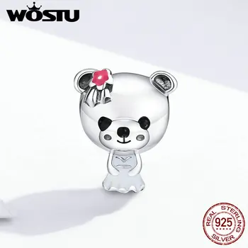 

WOSTU Wedding Bear Charms 925 Sterling Silver Bride Groom Bead Fit Original Bracelet Pendant For Women Girl Jewelry Gift FIC1474