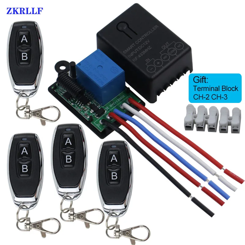 Universal Wireless Remote Control Switch DC 12V 1CH 433Mhz Relay Receiver and AB buttons RF Transmitter Electronic Lock Control DIY 4-1