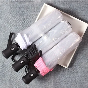 

New 3 Colors Fully Automatic Umbrella Three Folding Clear Windproof Umbrellas Women Men 8 Rib Rainproof Transparent Umbrella Gif