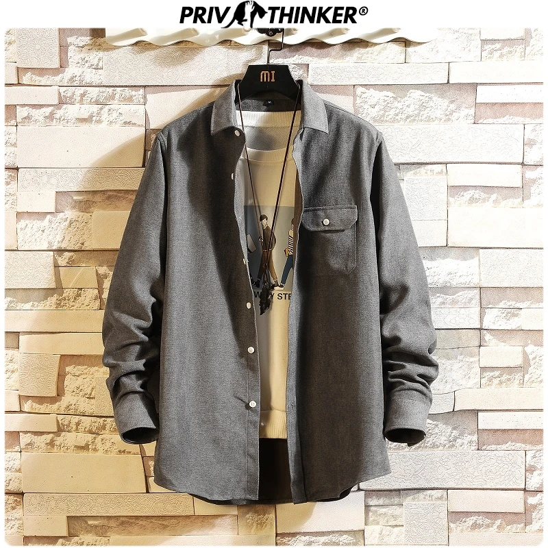 Privathinker Men Solid Loose 8 Colors Shirts Mens Collage Korean Shirt Male Autumn Fashion Clothes Streetwear Tops Oversize