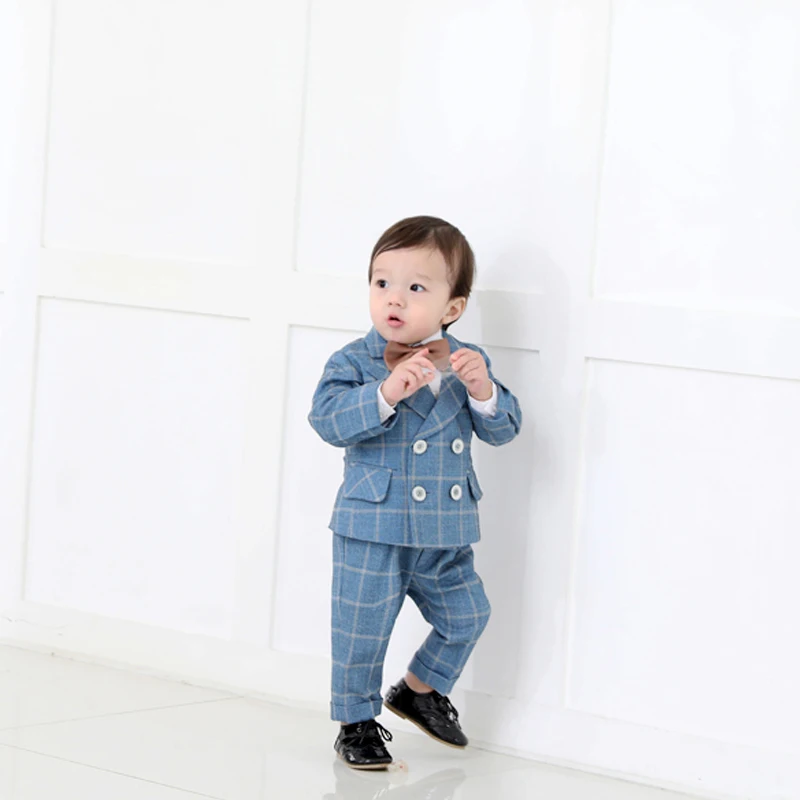 Boys Party dress Tuxedo Boys Dinner Suits Formal Suits Tuxedo for Kids Formal Occasion blue Lattice For Little Boy boys suits