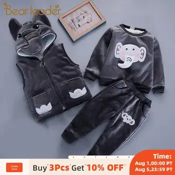 

Bear Leader Baby Boys Winter Fashion Warm Suits Kids 3PCS Cartoon Vest and Elephant Pattern Sweat and Pants 1-4T Girls Outfits