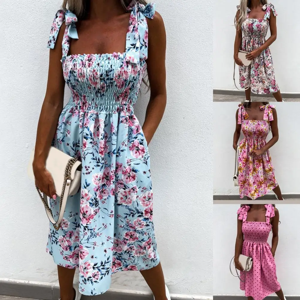 

Sexy Off Shoulder Draped Sling Party Dress Women Spring Polka Dot Print A-Line Dress Summer Tie-up Bow Sleeveless Beach Dress