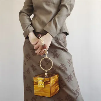 

2020 funky design lave color vintage handmade square box clutch woman