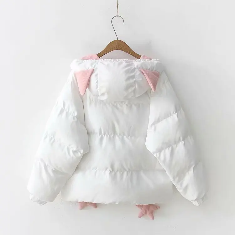 Зимнее женское милое Пальто Harajuku Parkas короткая теплая куртка с капюшоном Повседневная парка