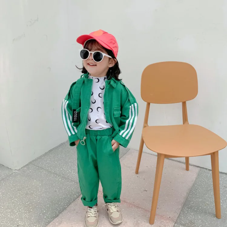 

Baby Girls Children 19 Autumn New Style Brace Workwear Jeans Coat Two-Piece Set Childrenswear