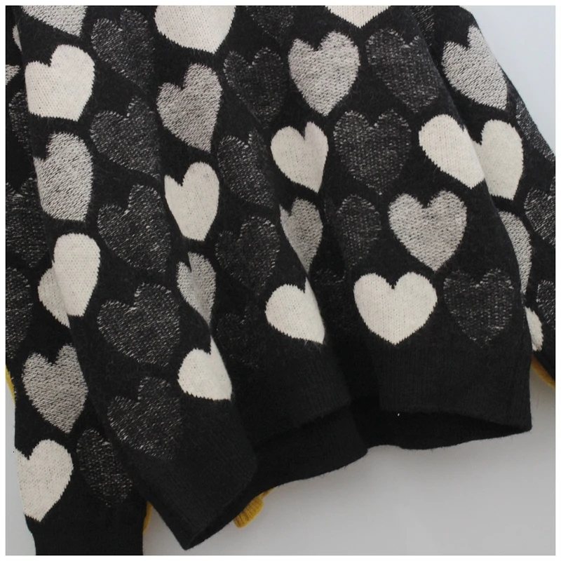 H. SA женский зимний свитер и пуловеры сладкое сердце черный розовый вязаный джемпер длинный Свободный Трикотаж корейский свитер модные шикарные топы