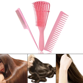 

3pcs Handheld Hair Shaving Non Slip Plastic Home Salon Hairdressing Styling Tools Comb Set Anti Knot Grooming Head Massage