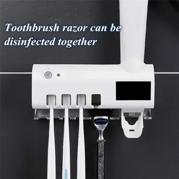 

Ultraviolet Intelligent Toothbrush Sterilizer Wall Mounted Automatic Toothpaste Dispenser Bathroom Hanging Rack