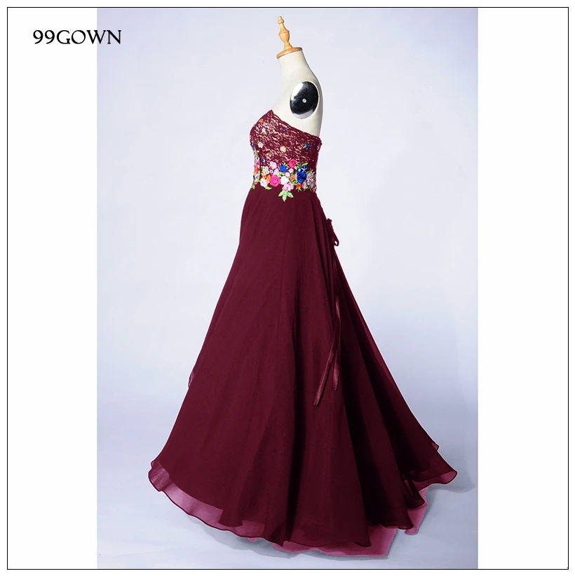 99GOWN длинное кружевное платье для свадьбы, роскошное платье подружки невесты с вышивкой без бретелек, свадебное платье