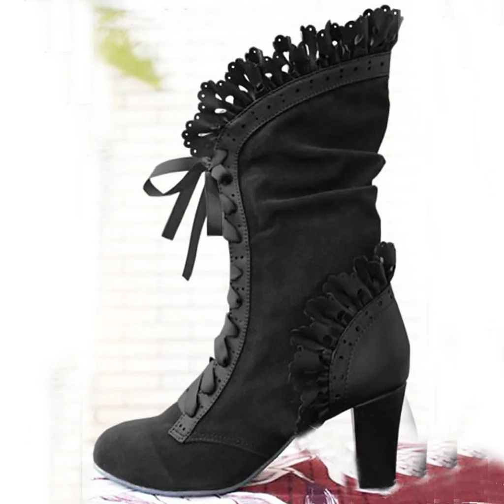 

Women'S Shoes 2019 Spring Large Size High Heels Boots Women High Heels Cross-Strap Large Size Boot Lace-Up Mid-Boot Shoes Woman