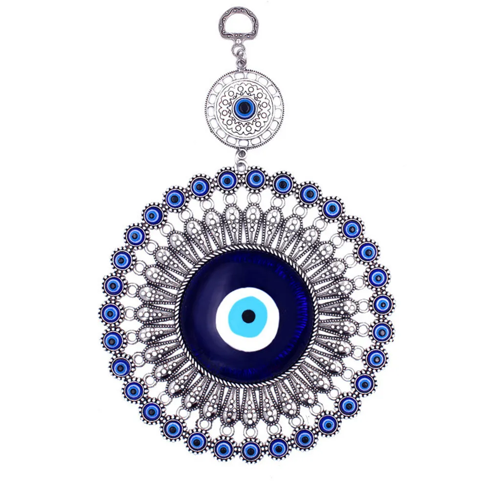 

1PC Retro Blue Big Turkish Eyes Creative Style Living Room European Style Silver Metal Home Garden Decoration Wall Pendants