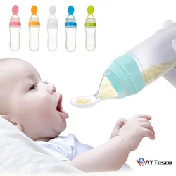 ANYUAN90ML bouteille d'alimentation en Silicone pour nouveau né, biberon à presser, cuillère à lait, biberon d'entraînement pour bébé 