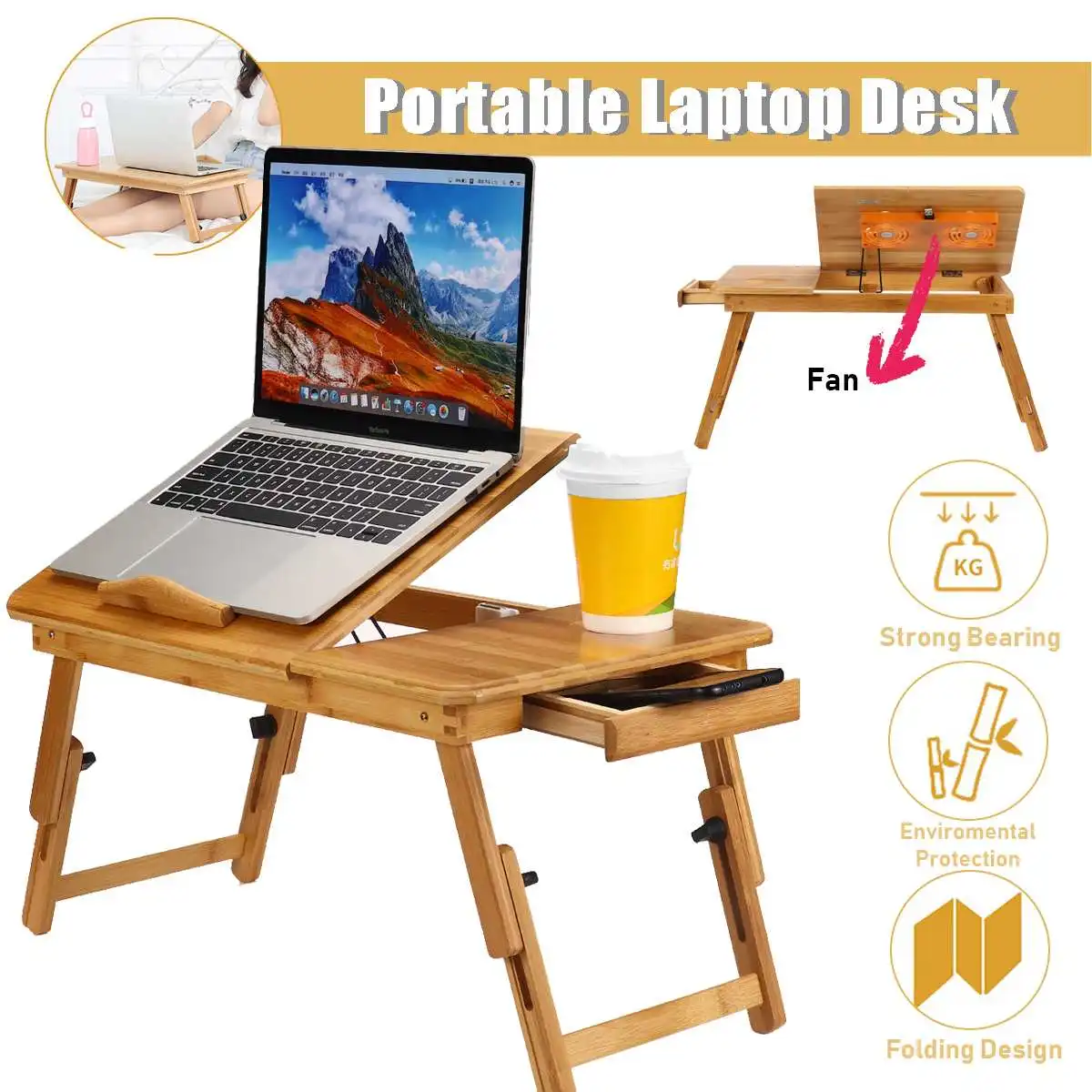 Verstellbarer Laptop-Schreibtisch Fürs Bett – Mit 5 Neigungswinkeln, Getränkehalter & Klappbaren Beinen Verstellbarer Laptop-Schreibtisch Fürs Bett – Mit 5 Neigungswinkeln, Getränkehalter & Klappbaren Beinen