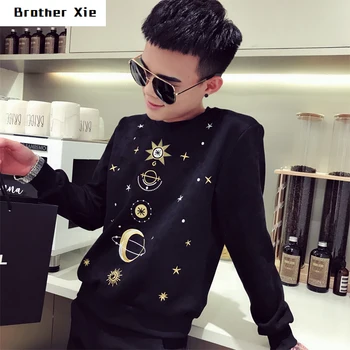

Autumn New Suede Hoodies Men Slim Fashion Print Casual O-neck Pullover Man Streetwear Joker Hip-hop Sweatshirt Male Clothes