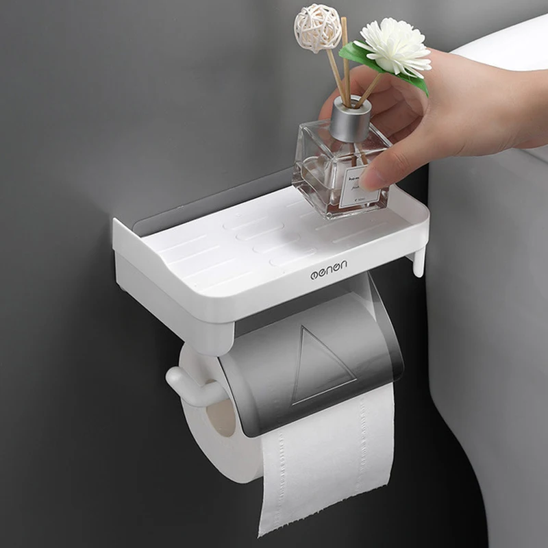 Toilet Paper Holder Wall Mount Bathroom Tissue Accessories Rack Self Adhesive Punch Free Kitchen Roll Paper