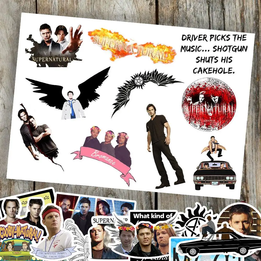 50pcs Supernatural Sticker for Notebook Phone Laptop Bicycle Diy Art Scrapbooking Decals Ipad Phone SPN Fashion Small Sticker