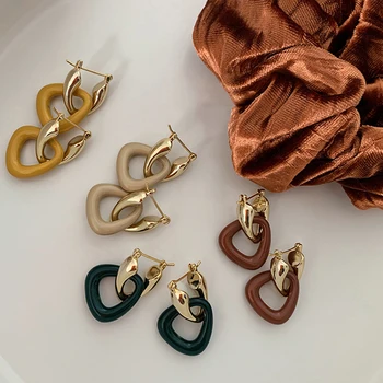 

Peri'sBox 4 Color Double Triangle Gold Earrings Acrylic Geometric Earrings for Women Detachable Minimalist Hoop Earrings Trendy