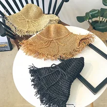 Соломенная шляпа с бахромой, с бантом, широкая трава, женская летняя шляпа, пляжный козырек, Открытый Отдых, пляжная шляпа от солнца, складная