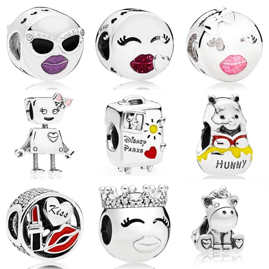 QANDOCCI Bella Bot Stay Cool Playful Wink принцесса смайлик гламурный поцелуй амулеты Fit Pandora