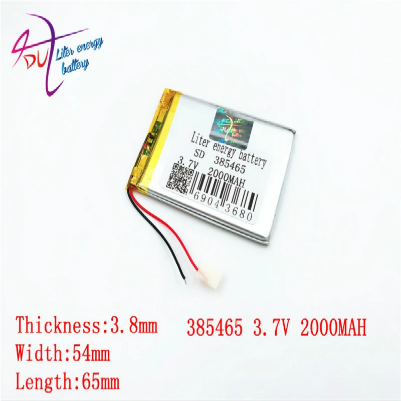 Литиевая батарея 1 шт 3,7 V 2000 mAh 385465 405565 литий-полимерный Li-Po Li ion Перезаряжаемые Батарея ячейки для Mp3 MP4 MP5 gps