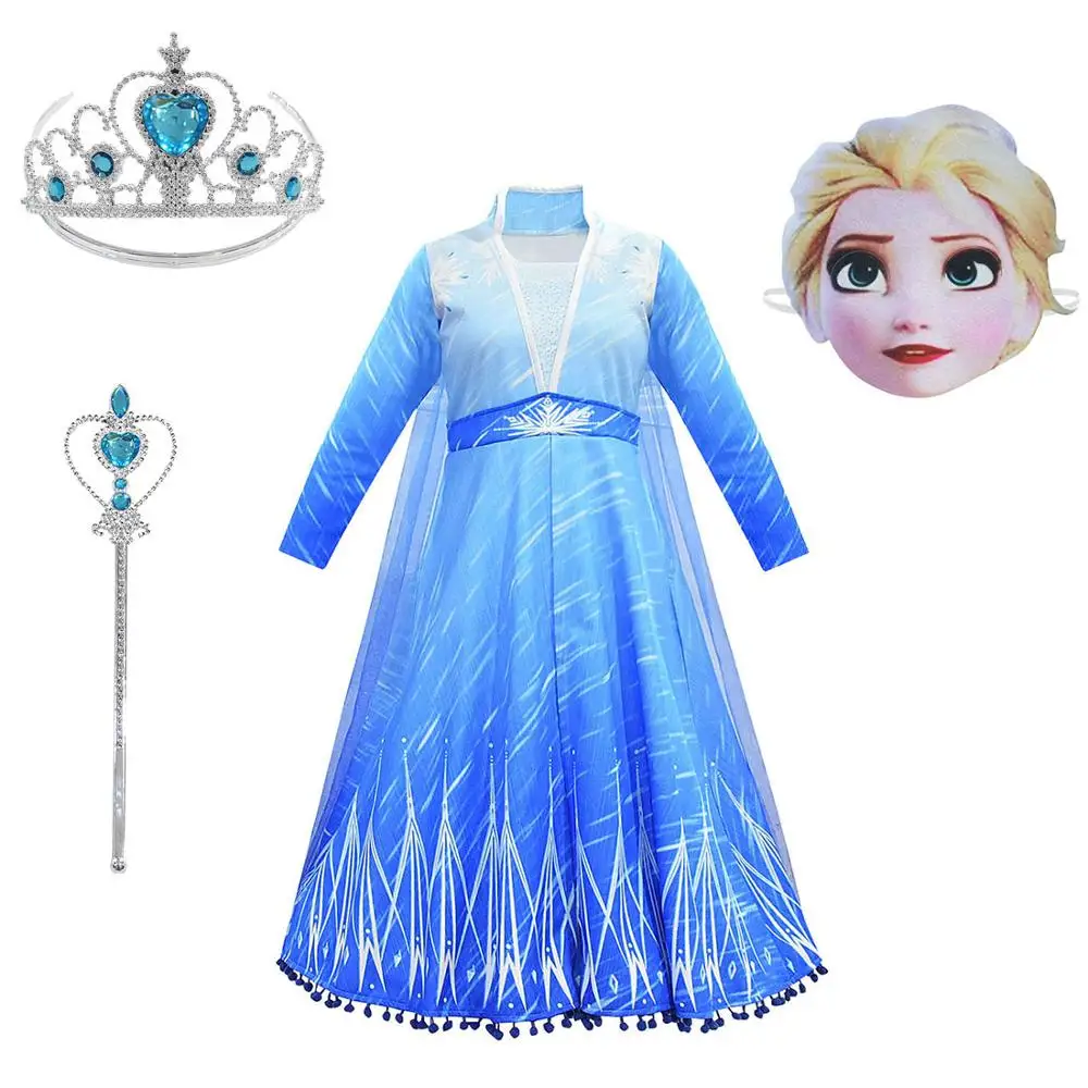 

New Products Elsa 2 Halloween Dress Party Jacket Girl Anna Elsa Princess 2 Wig Mask Set Cosplay Dress