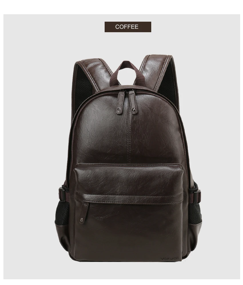 VORMOR Brand Men Backpack Leather School Backpack Bag Fashion Waterproof Travel Bag Casual Leather Book Bag Male
