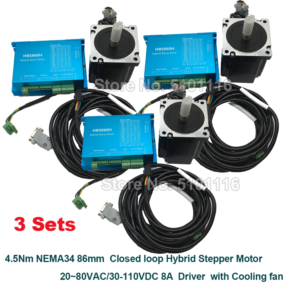 3 комплекта Nema34 замкнутый контур 4.5N.m 642Oz-in Servo Мотор шагового двигателя 6A HSS86