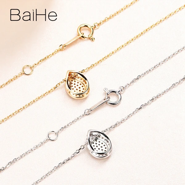 BAIHE Solid 18 K, белое золото, сертифицированный 0.11ct, настоящие натуральные бриллианты, женские помолвки, модные ювелирные изделия, Подарочные ожерелья