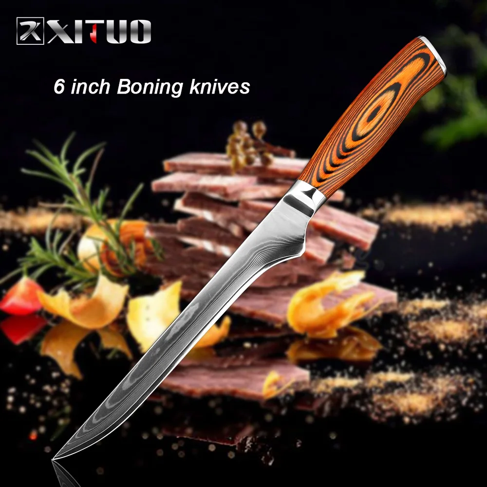 Boning knives XITUO, нож шеф-повара, дамасский костяной нож, Универсальный японский vg10, малайзийский кухонный нож, универсальный, с ручкой Микарта, Профессиональный кухонный нож - Цвет: Boning knives