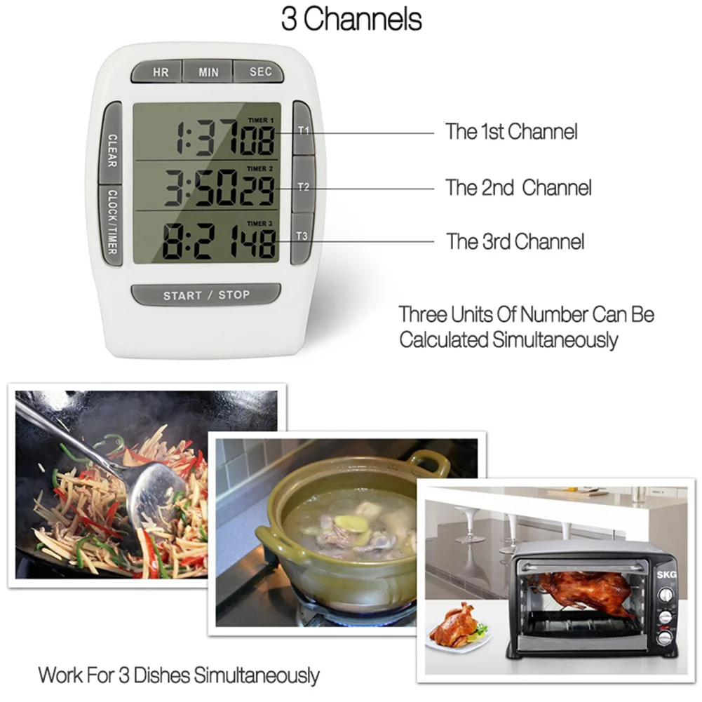 99h/59m/59s Multifunction Kitchen Timer 3 Display LCD screem Channels Electronic Countdown Function Timer Kitchen cooking tool