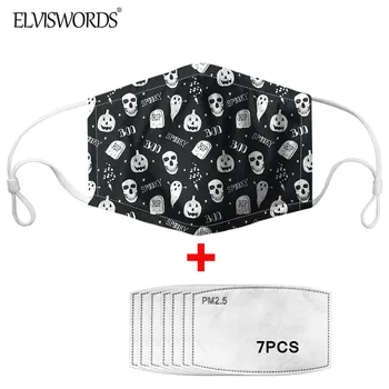 

ELVISWORDS 3D Funny Skull Print Men Women Mouth Mask WIth 7 Face Mask Filter Soft Breath Reusable PM2.5 Filter Air Face Masks