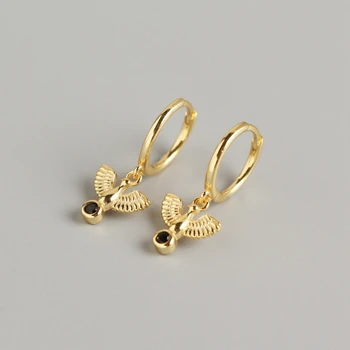 

SUNIANGON Peace Dove Drop Earring 925 Sterling Silver Gold Pendant Earring Black Zircon Bird Earrings For Women Jewelry 925