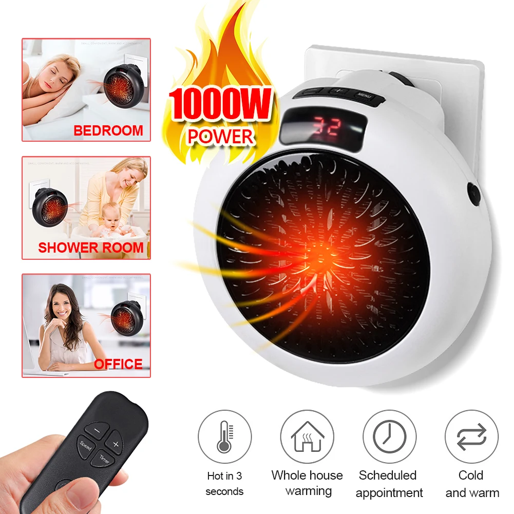 Electric Heater Mini Wall Desktop Space Heater Warmer LED Display Thermostat Wall Home Office Air Heater Warmer Fan