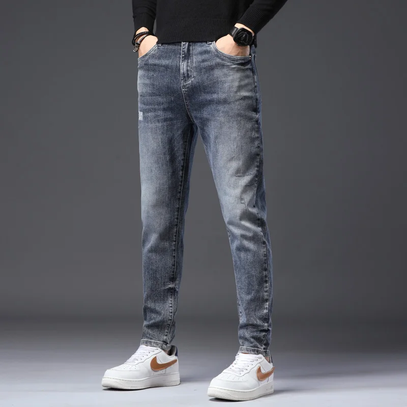 

Mens Stretch jeans Men denim trousers Patchwork Slim blue jeans Pencil Pants for men