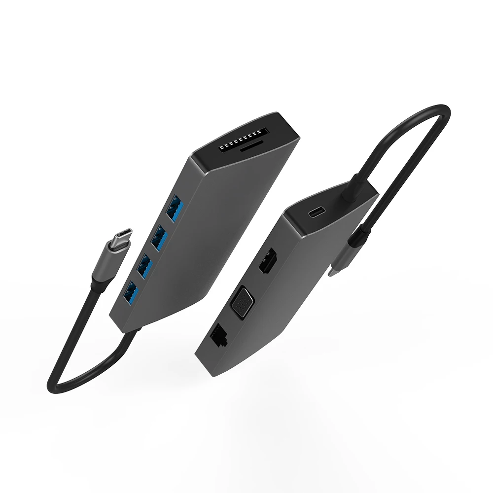 10 в 1 Miltifunctional док-станция USB C к USB3.0 4K HD 1080P VGA 1 Гбит/с сеть Ethernet 60 Вт PD SD Card Reader Hub
