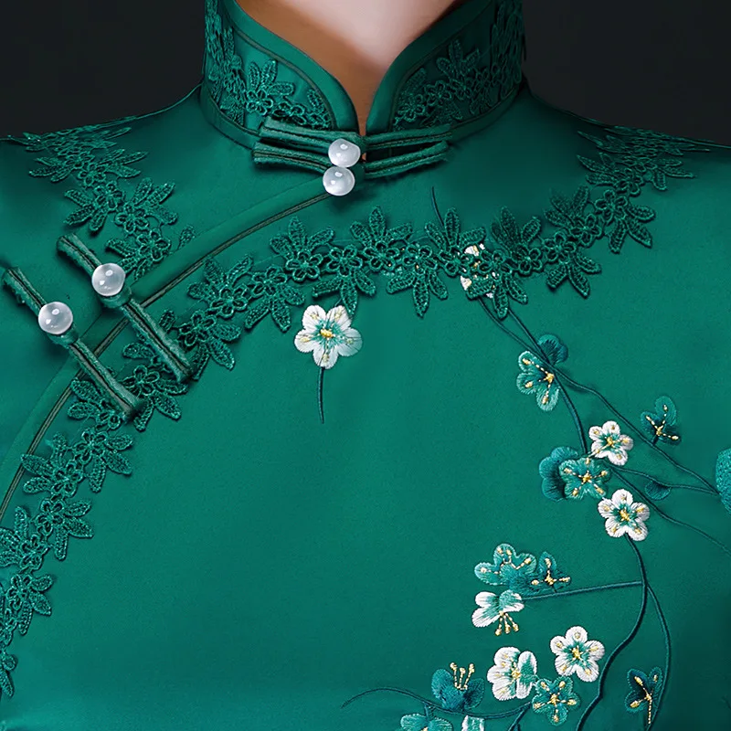 Негабаритный 4XL осеннее Новое поступление Винтажное с рукавами 1/2, вышивкой Cheongsam сексуальное женское Формальное длинное платье с цветочным принтом атласное Qipao