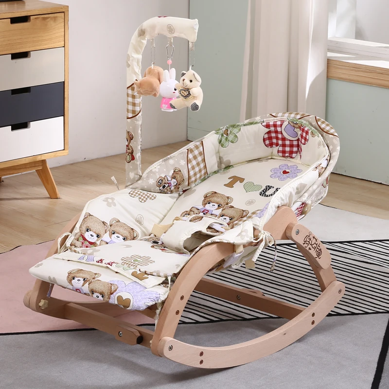 

Soothing Chair Rocking Chair Baby Tremble Small Cradle Bed Solid Wood Baby Reclining Chair With Doll To Coax Doll Sleeping Artif