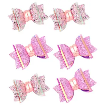 

6pcs Bow Decorated Headdress Ballet Hair Ornament Shining Powder Hair Pin Three Layers Hairpin Hair Accessories