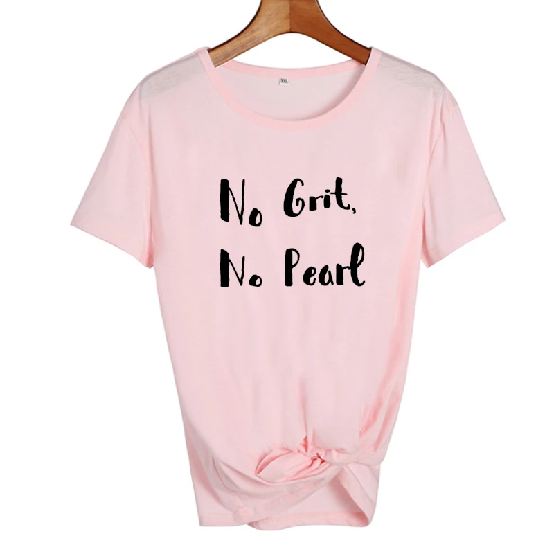 Женская футболка с надписью No Grit No Pearl, модные летние топы с надписью «Girl power», черно-белая футболка, женская одежда, женская одежда, Harajuku - Цвет: pink-black