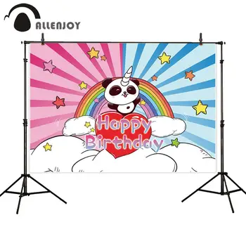 

Allenjoy Birthday Background panda Rainbow Red Heart stripes Photozone Backdrop Baby Newborn Welcome Party Wall Decor Banner
