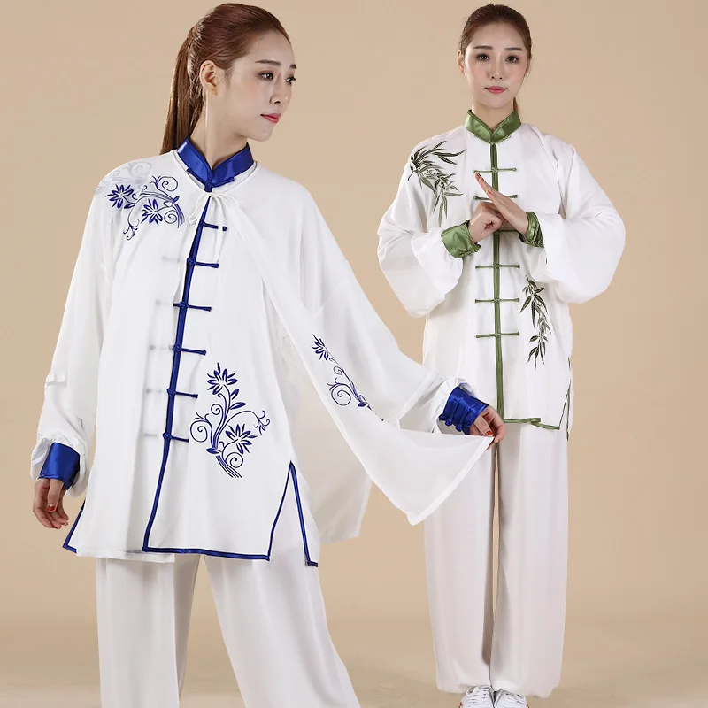 Кунг-фу Тан костюм Боевые искусства, ушу Одежда древней китайской костюм Хана фу Цветочная вышивка шелковой ткани